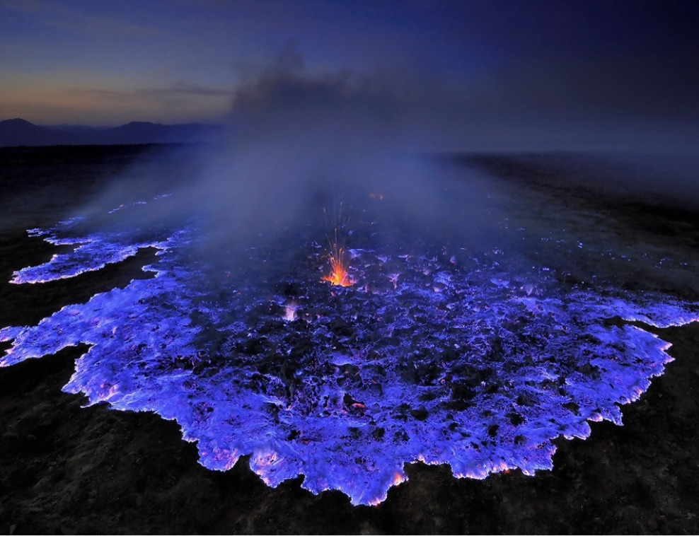 Neon blue lava pours from Indonesia’s Kawah Ijen Volcano