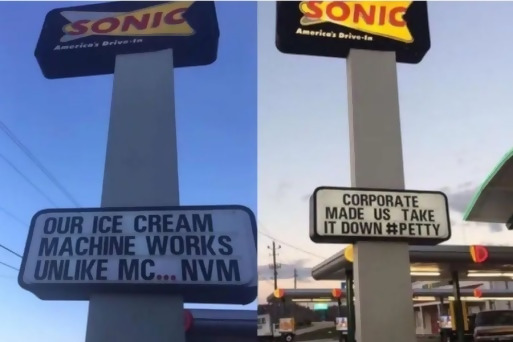Sonic restaurant sign making fun of mcdonalds